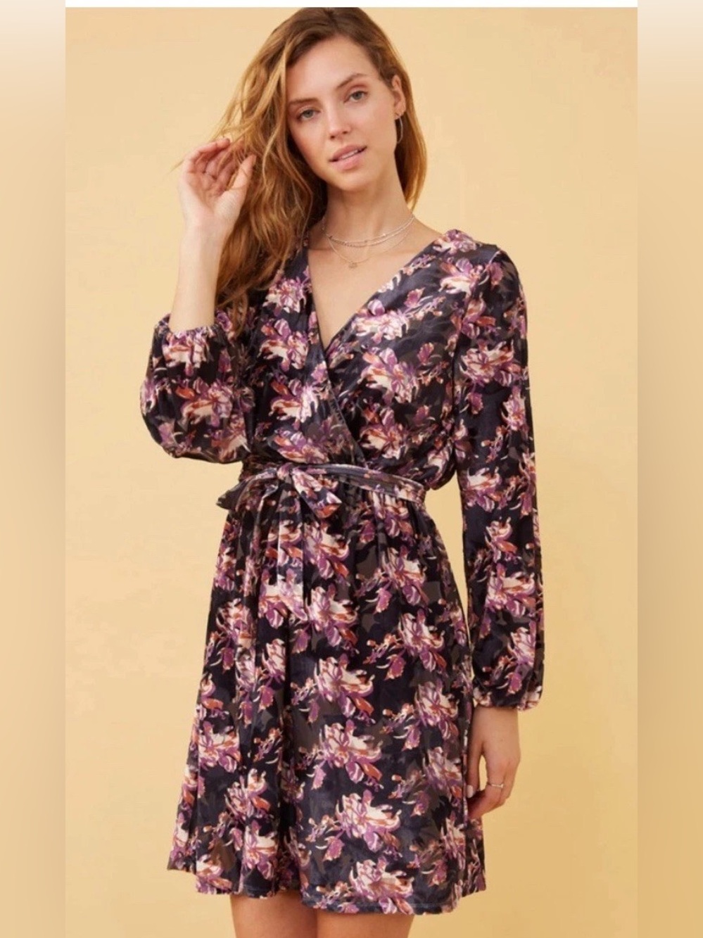 Hayden Los Angeles Floral Burnout Velvet Belted Wrap Dress NWOT